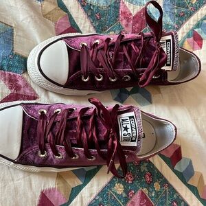 Converse Maroon Velvet Low-Tops